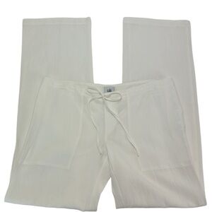 Cabi Cream Wide Leg Pants XS Drawstring Waist Lyocell Linen Blend Pockets Beachy